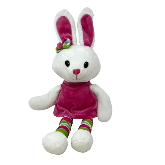 WONDERTREATS White Girl Bunny Rabbit Plush Pink Dress Striped Legs - Picture 1 of 6